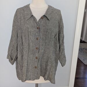 Women's Flax 2G Brown Grey Linen Button Down Shirt Top 22-24